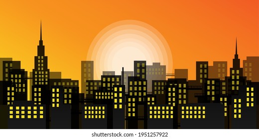 Vector illustration of panoramic city silhouette landscape. sunset concept illustration. vector eps