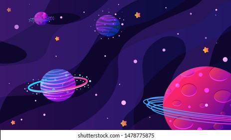 Vector illustration. Panoramic space wallpaper. Abstract concept. Gradient planets. Space exploration. Modern art graphics. Elements for web design