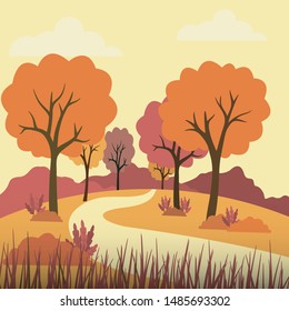 Vector illustration of panoramic view of autumn in the park