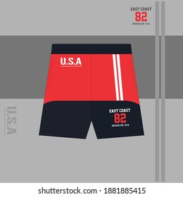 Vector Illustration of pant, Men's fashion shorts front and back view.EAST COAST BROOKLYN,USA

