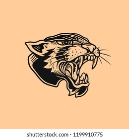 Vector illustration panther head, panther attack, tattoo flash.