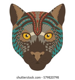 Vector illustration of the panther, isolated. Artwork in ethnic and zentangle style. T-shirt, print, card, poster, tattoo design