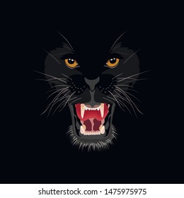 Vector illustration of a panther on a black background. Template. Printing on t-shirts, clothes, textiles. Vector illustration for fashion creative drawing.