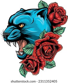 vector illustration of Panther with roses flower