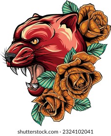 vector illustration of Panther with roses flower