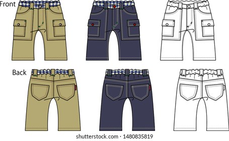 A vector illustration of a pants for a child. Front and back view.Vector illustration of pants. Front and back views