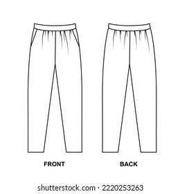 Vector illustration of pants. Pants with elastic technical sketch. 