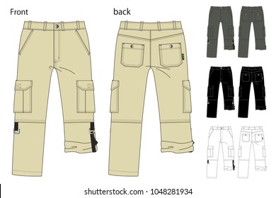 Vector illustration of pants. Front and back views