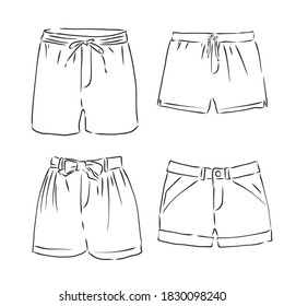 Vector illustration of pants. Front and side views., shorts, vector sketch illustration