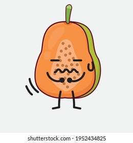 Vector Illustration of Papaya Fruit Character with cute face, simple hands and leg line art on Isolated Background. Flat cartoon doodle style.