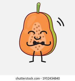 Vektorgrafik von Papaya Fruit Character mit süßem Gesicht, einfachen Händen und Beinlinien-Kunst auf isoliertem Hintergrund. Flacher Cartoon-Doodle-Stil.