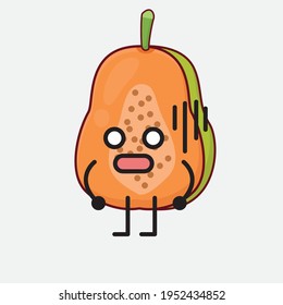 Vector Illustration of Papaya Fruit Character with cute face, simple hands and leg line art on Isolated Background. Flat cartoon doodle style.