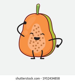 Vector Illustration of Papaya Fruit Character with cute face, simple hands and leg line art on Isolated Background. Flat cartoon doodle style.