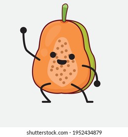 Ilustración vectorial del personaje de la fruta de Papaya con cara linda, manos simples y líneas de la pierna en fondo aislado. Estilo de dibujo animado plano.