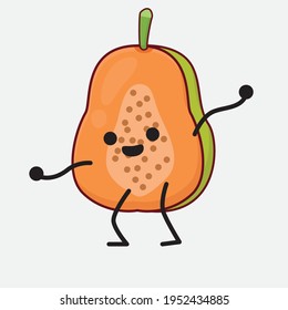 Vector Illustration of Papaya Fruit Character with cute face, simple hands and leg line art on Isolated Background. Flat cartoon doodle style.