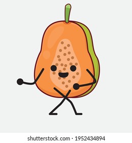 Ilustración vectorial del personaje de la fruta de Papaya con cara linda, manos simples y líneas de la pierna en fondo aislado. Estilo de dibujo animado plano.