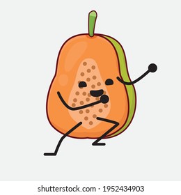 Vector Illustration of Papaya Fruit Character with cute face, simple hands and leg line art on Isolated Background. Flat cartoon doodle style.
