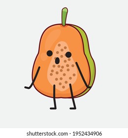 Vector Illustration of Papaya Fruit Character with cute face, simple hands and leg line art on Isolated Background. Flat cartoon doodle style.