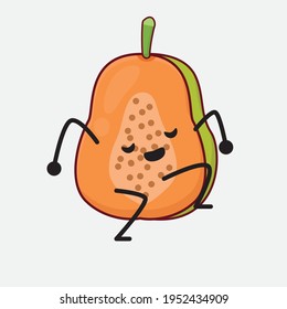 Vector Illustration of Papaya Fruit Character with cute face, simple hands and leg line art on Isolated Background. Flat cartoon doodle style.