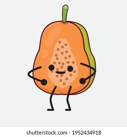 Vector Illustration of Papaya Fruit Character with cute face, simple hands and leg line art on Isolated Background. Flat cartoon doodle style.