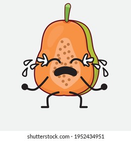 Ilustración vectorial del personaje de la fruta de Papaya con cara linda, manos simples y líneas de la pierna en fondo aislado. Estilo de dibujo animado plano.