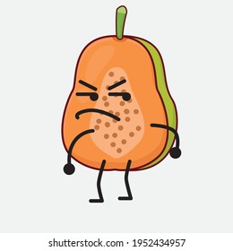 Vector Illustration of Papaya Fruit Character with cute face, simple hands and leg line art on Isolated Background. Flat cartoon doodle style.