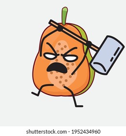 Vector Illustration of Papaya Fruit Character with cute face, simple hands and leg line art on Isolated Background. Flat cartoon doodle style.