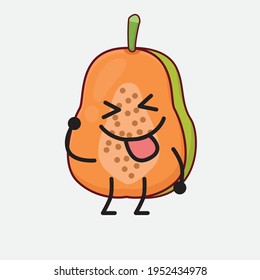 Vektorgrafik von Papaya Fruit Character mit süßem Gesicht, einfachen Händen und Beinlinien-Kunst auf isoliertem Hintergrund. Flacher Cartoon-Doodle-Stil.