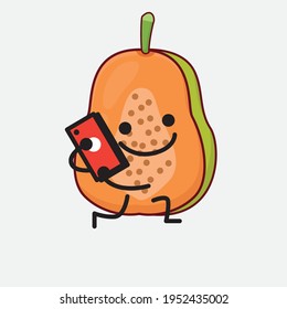 Vector Illustration of Papaya Fruit Character with cute face, simple hands and leg line art on Isolated Background. Flat cartoon doodle style.
