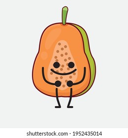Vector Illustration of Papaya Fruit Character with cute face, simple hands and leg line art on Isolated Background. Flat cartoon doodle style.