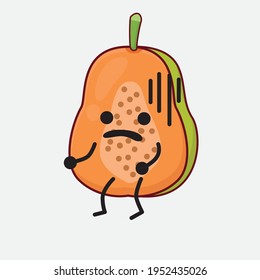 Vector Illustration of Papaya Fruit Character with cute face, simple hands and leg line art on Isolated Background. Flat cartoon doodle style.