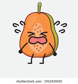 Vector Illustration of Papaya Fruit Character with cute face, simple hands and leg line art on Isolated Background. Flat cartoon doodle style.