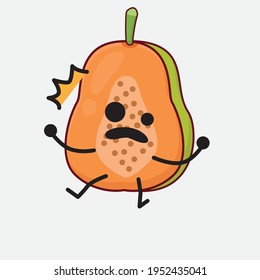 Vektorgrafik von Papaya Fruit Character mit süßem Gesicht, einfachen Händen und Beinlinien-Kunst auf isoliertem Hintergrund. Flacher Cartoon-Doodle-Stil.