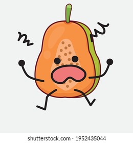 Ilustración vectorial del personaje de la fruta de Papaya con cara linda, manos simples y líneas de la pierna en fondo aislado. Estilo de dibujo animado plano.