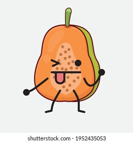 Vector Illustration of Papaya Fruit Character with cute face, simple hands and leg line art on Isolated Background. Flat cartoon doodle style.