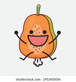 Vector Illustration of Papaya Fruit Character with cute face, simple hands and leg line art on Isolated Background. Flat cartoon doodle style.