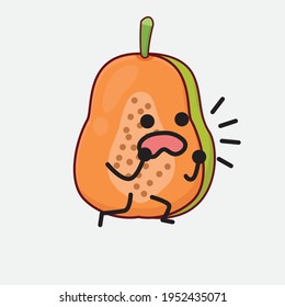 Vector Illustration of Papaya Fruit Character with cute face, simple hands and leg line art on Isolated Background. Flat cartoon doodle style.