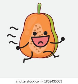 Vector Illustration of Papaya Fruit Character with cute face, simple hands and leg line art on Isolated Background. Flat cartoon doodle style.