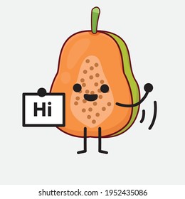 Vector Illustration of Papaya Fruit Character with cute face, simple hands and leg line art on Isolated Background. Flat cartoon doodle style.