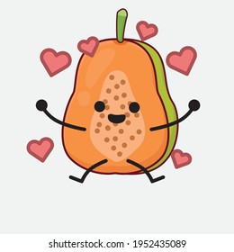 Vector Illustration of Papaya Fruit Character with cute face, simple hands and leg line art on Isolated Background. Flat cartoon doodle style.