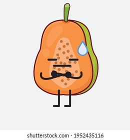 Vector Illustration of Papaya Fruit Character with cute face, simple hands and leg line art on Isolated Background. Flat cartoon doodle style.