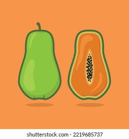 vector illustration of papaya fruit with fresh fruit inside, suitable as a sticker, design needs, children's education, t-shirt design, or icon