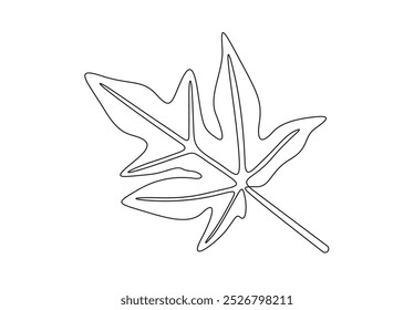 Vector illustration of papaya leaf continuous one line drawing. Isolated on white background vector illustration