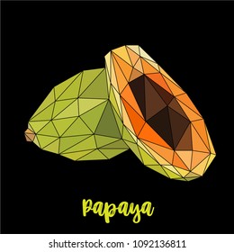 Vector illustration of papaya in low-poly style. Tropical fruit with a polygonal style. Exotic. Print design. 