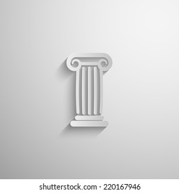 vector illustration of paper 3d ancient column icon with long shadow