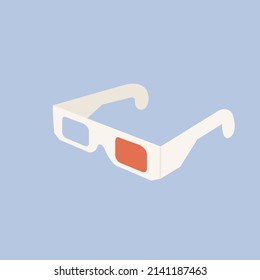 Vector illustration paper 3d glasses for movies with red and blue lenses isolated on blue background