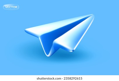 Vector illustration of paper air plane with shadow on blue background. 3d style design of air plane for web, site, banner, poster