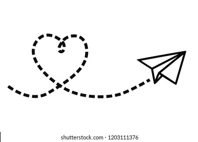 Vector illustration of paper airplane flying and making a love heart shape in the sky with the smoke