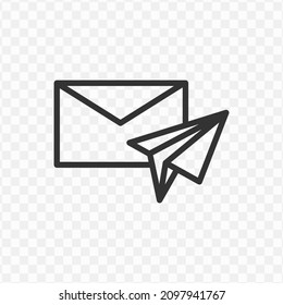 Vector illustration of paper airplane letter icon in dark color and transparent background(png).