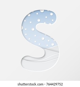 vector illustration of paper art cut letter S with winter landscape with multi layers and shadows effect